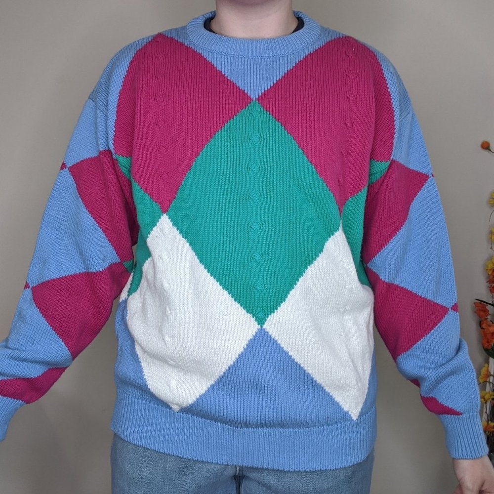 Cute Abstract Colorblock Pattern 80s 90s Sweater - Picture 2 of 3